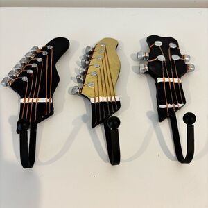 GUITAR wall hooks SET OF THREE different wall hooks music themed